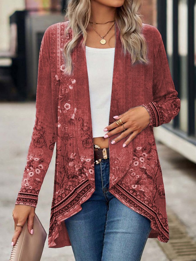 Damen Offene Longjacke mit floralem Design Stalluxe
