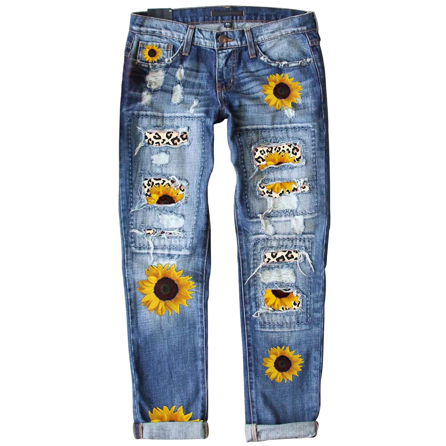 Damen modische Jeans mit kreativen Applikationen und distressed Look Stalluxe