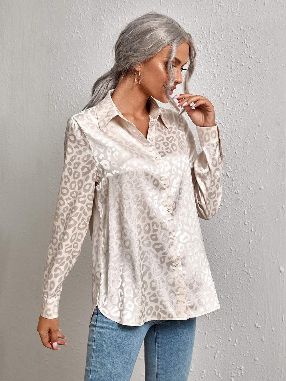 Damen elegante Hemdbluse mit modischem Leopardenmuster Stalluxe