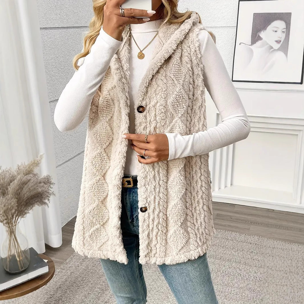Damen Stylish gesteppte Weste mit Kapuze und Knopfverschluss Stalluxe