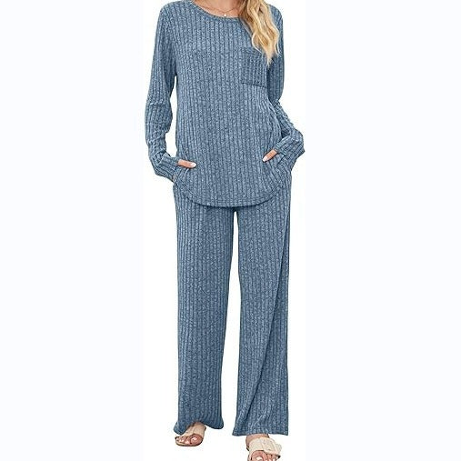 Damen Lässiges Lounge-Set mit langärmeliger Oberteil und weitem Hosen Stalluxe