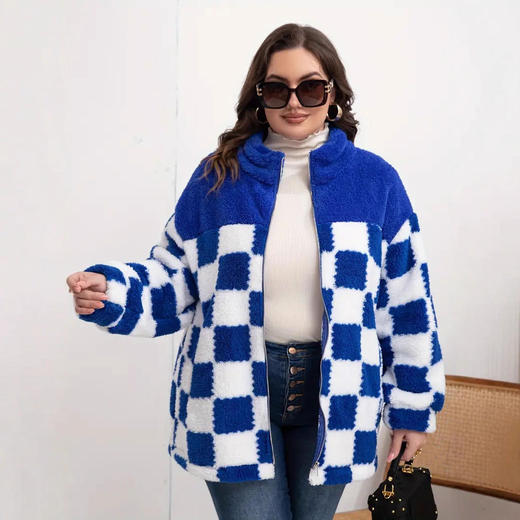 Damen gestepptes Fleece-Jacke im Karomuster Stalluxe
