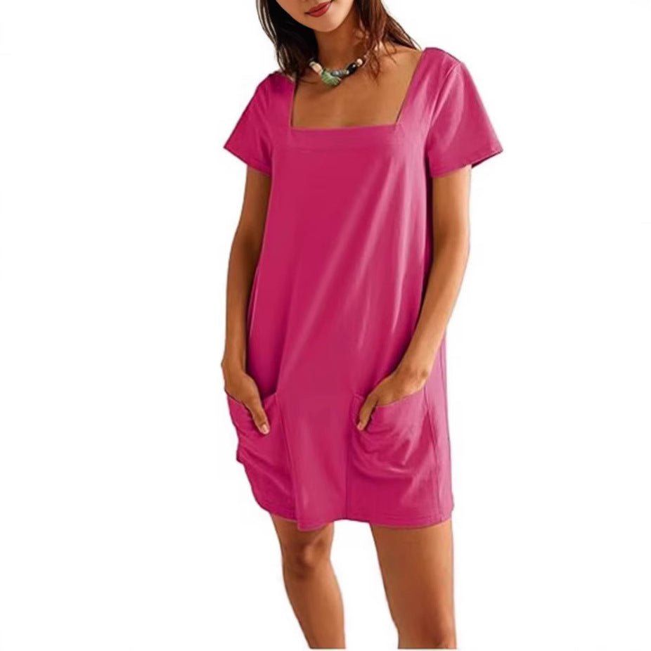 Damen lässiges Tunika-Kleid mit praktischen Taschen und Quadrat-Ausschnitt Stalluxe