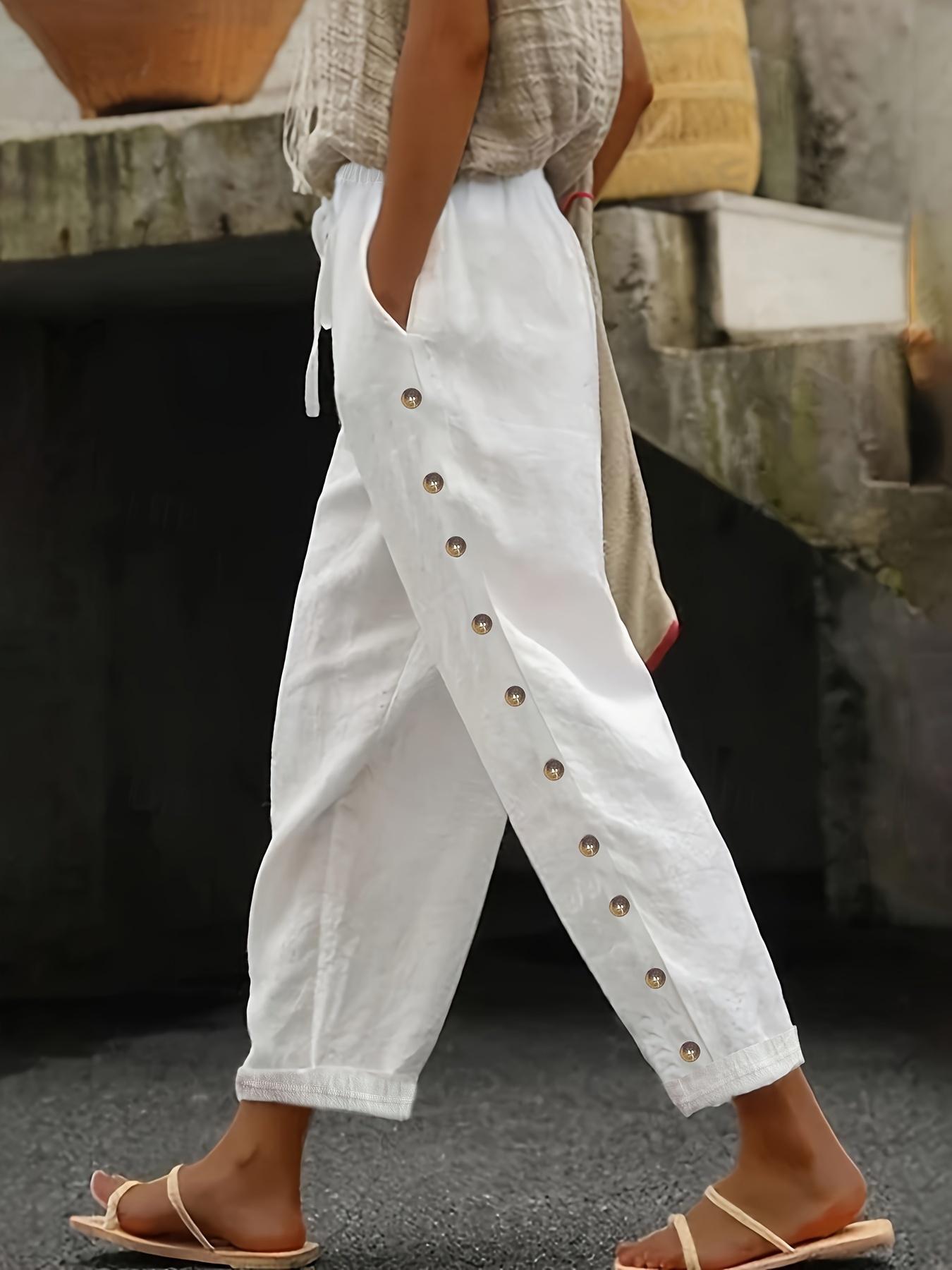 Damen Modische Palazzo-Hose mit Knopfdetails und elastischem Bund Stalluxe
