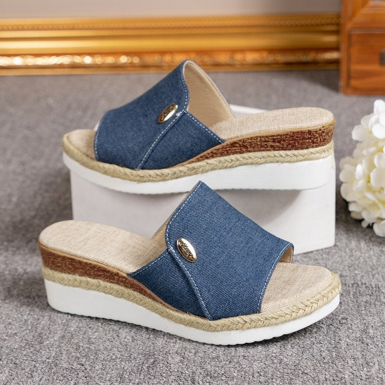 Damen Komfortable Slip-On Wedgesandalen mit geflochtenem Juteband Stalluxe