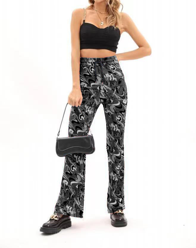 Damen Modeflair Hose mit künstlerischem Muster und elastischem Bund Stalluxe