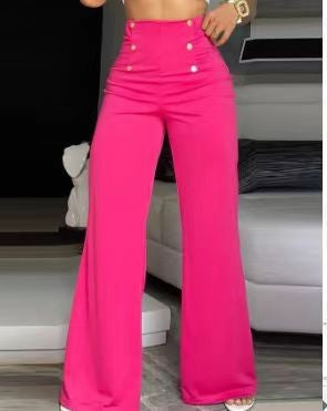 Damen Hochtaillierte weite Hose mit Knopfdetails Stalluxe
