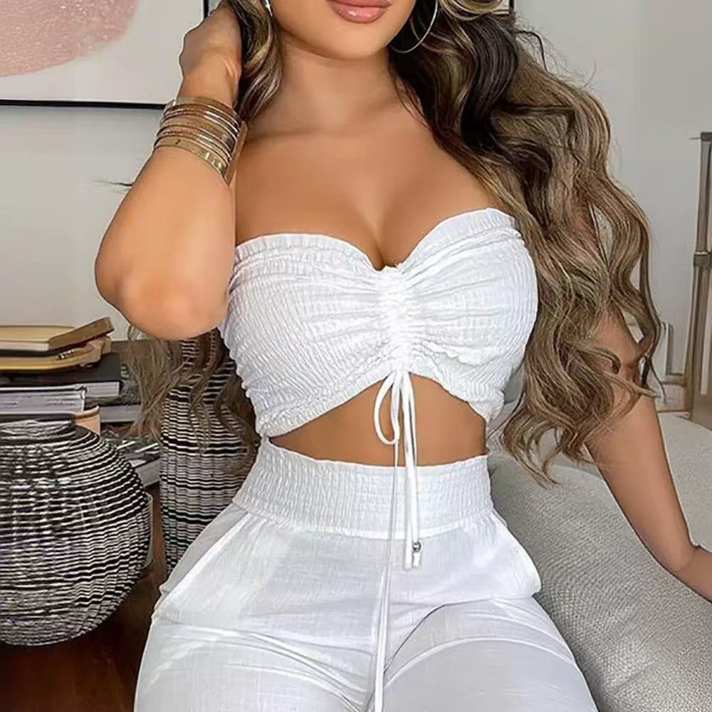 Damen lässiges Set aus Crop-Top und weiten Hosen Stalluxe