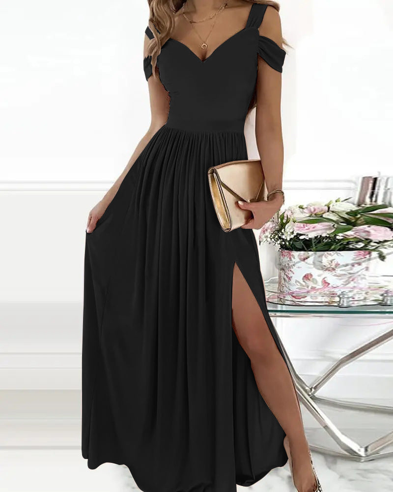 Damen Maxikleid mit schulterfreiem Design und raffiniertem Schlitz Stalluxe