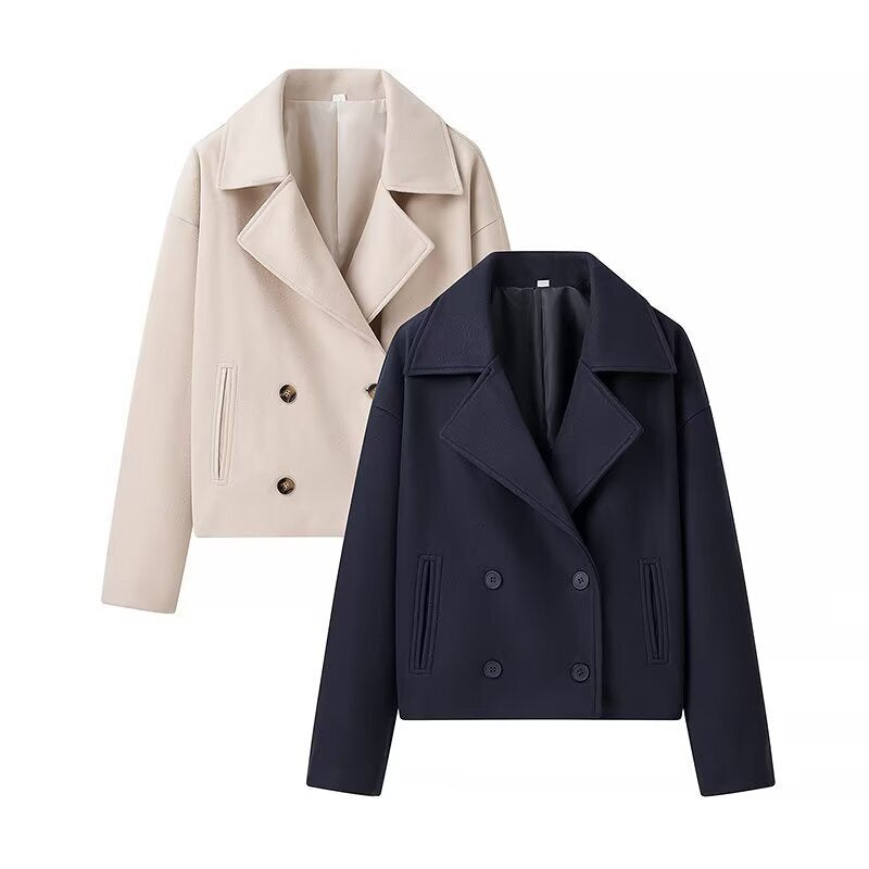 Damen modische kurz geschnittene Bikerjacke mit doppelter Knopfleiste und seitlichen Taschen Stalluxe