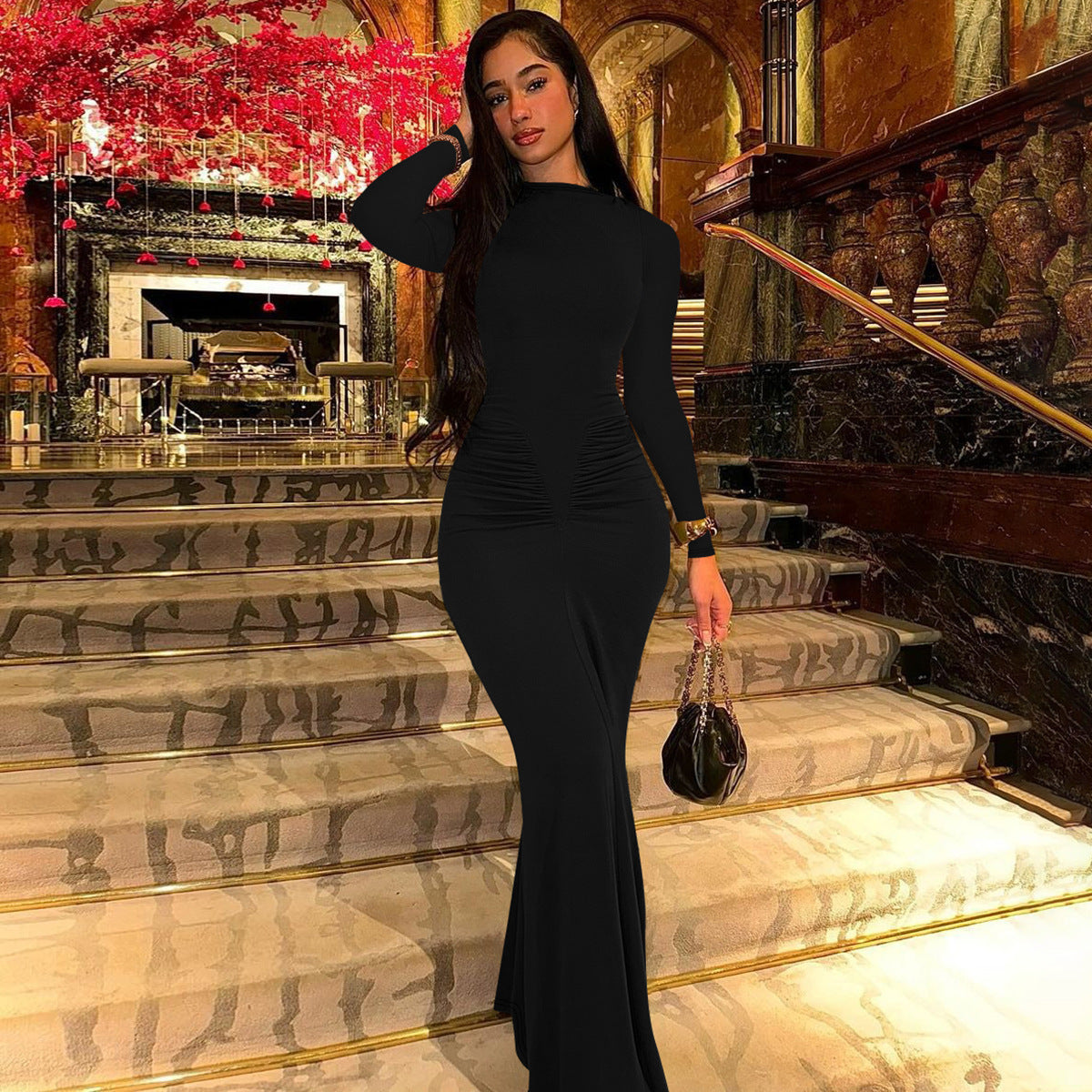 Damen Maxikleid mit figurformendem Design und raffinierten Rüschendetails Stalluxe