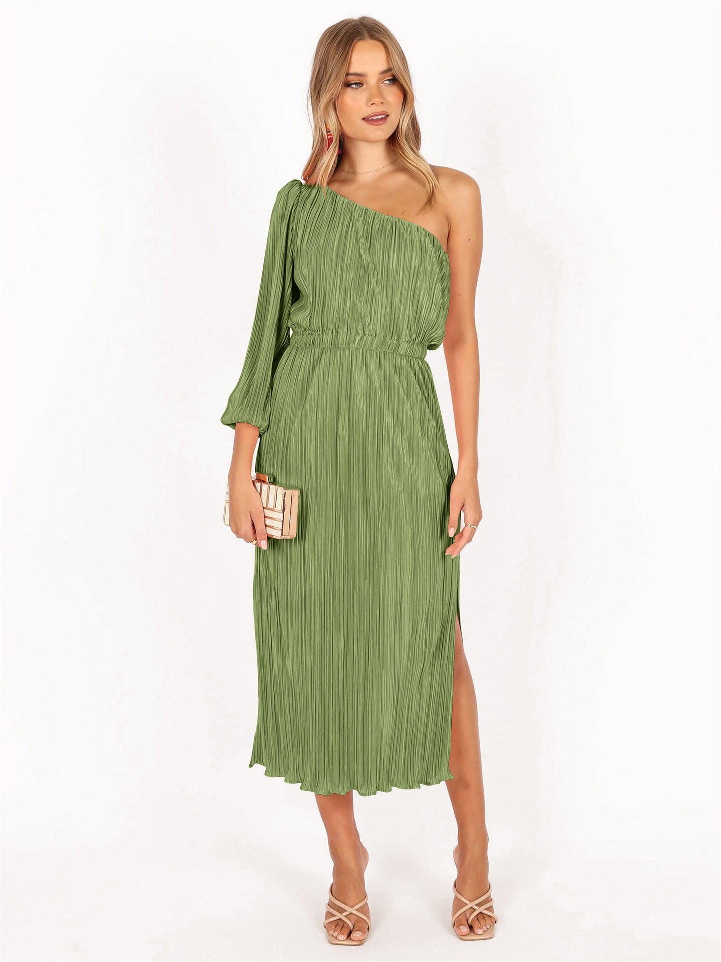 Damen Asymmetrisches Plisseekleid mit Taillengürtel Stalluxe