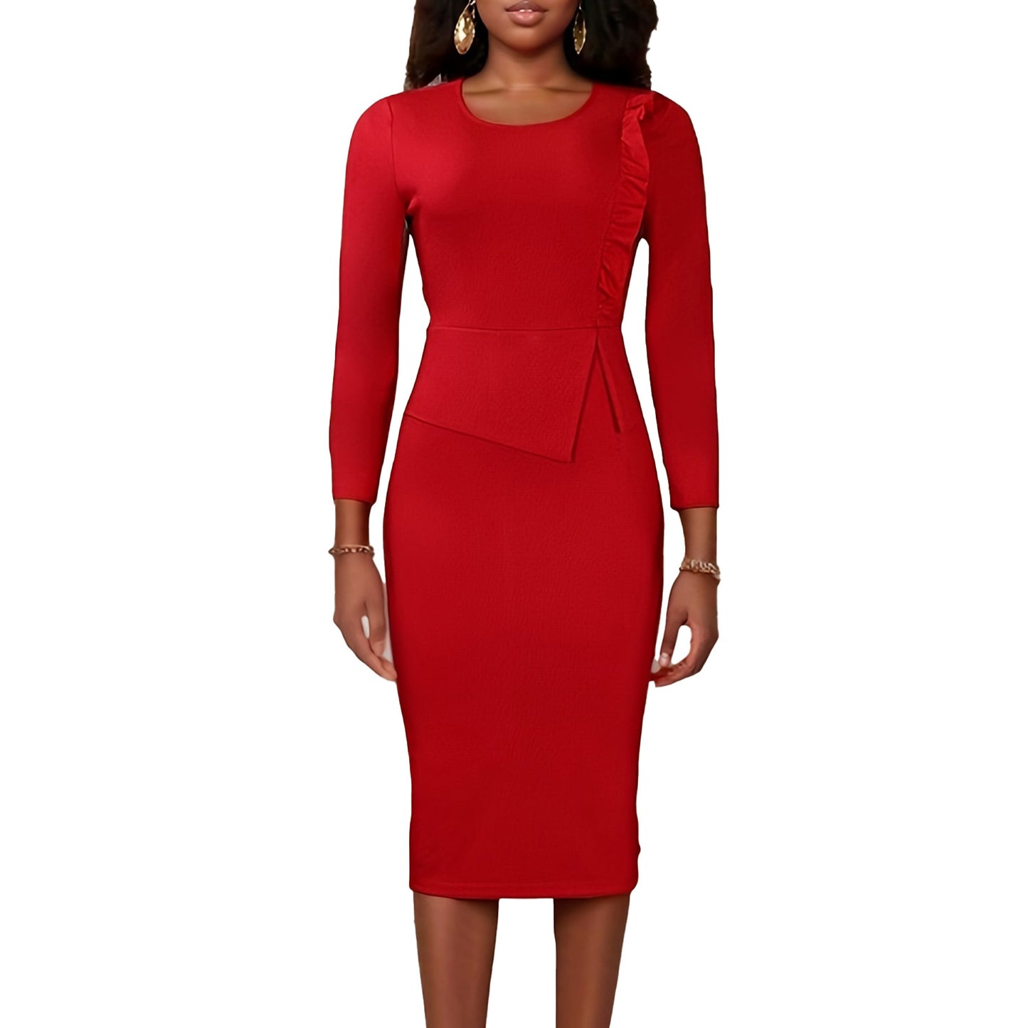 Damen figurbetontes Kleid mit langen Ärmeln und Raffung Stalluxe