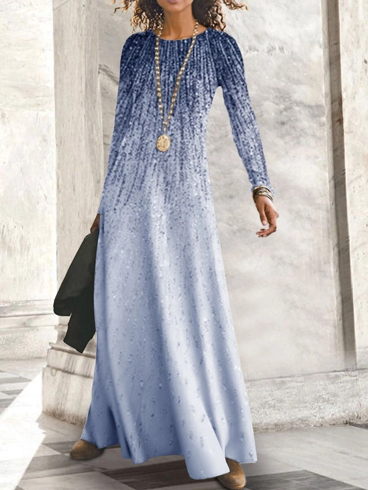 Damen Maxikleid mit elegantem Wasserfarbverlauf und langem Ärmel Stalluxe