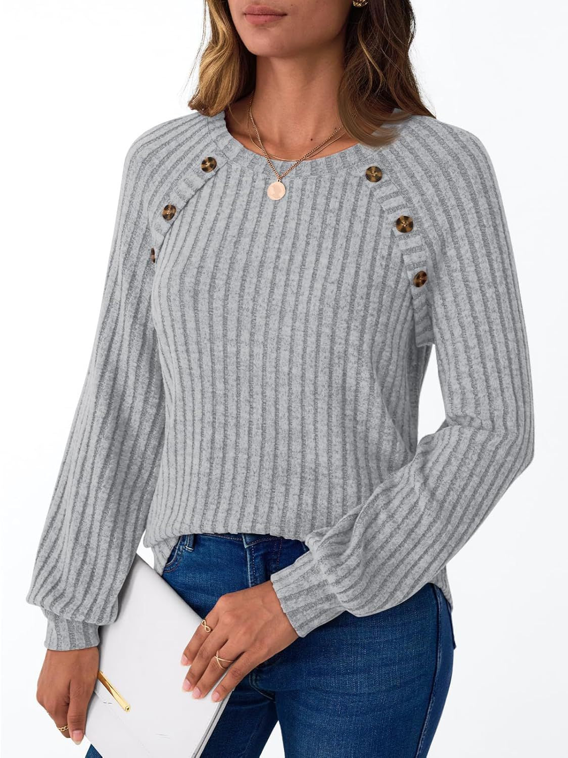 Damen lässiger Strickpullover mit eleganten Knopfdetails Stalluxe