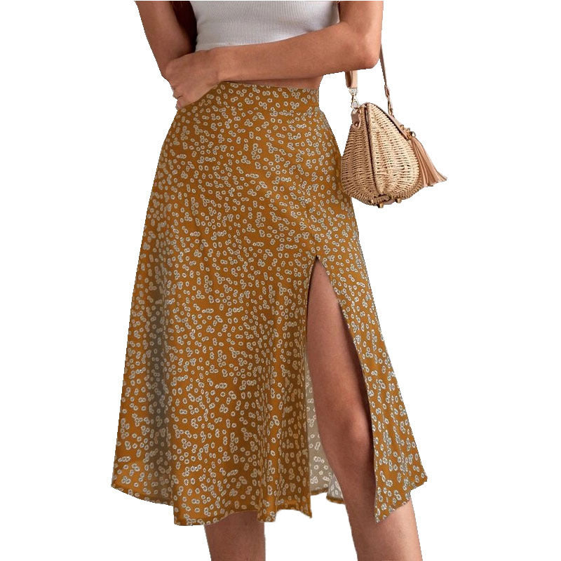 Damen Midi-Rock mit seitlichem Schlitz und verspieltem Blütendesign Stalluxe