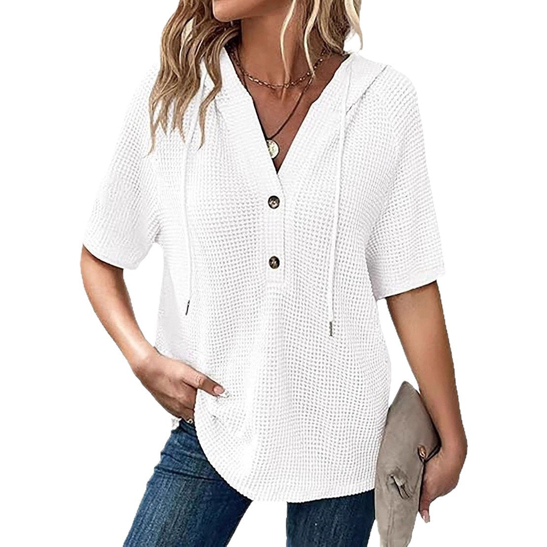 Damen lässiges Oversized Shirt mit Kapuze und Knopfdetail Stalluxe