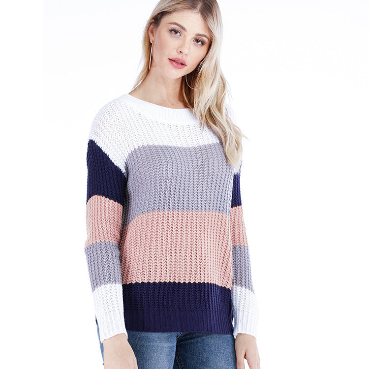 Damen Grobstrickpullover mit modischem Streifenmuster und weitem Schnitt Stalluxe
