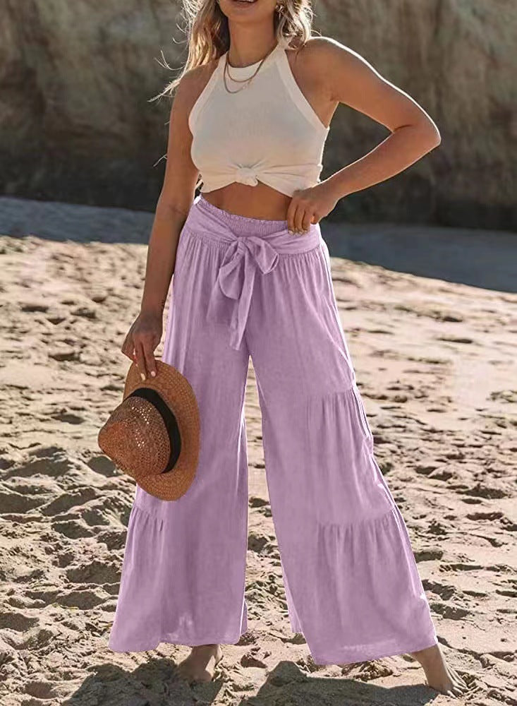 Damen luftige Palazzo-Hose mit elastischem Bund und praktischem Bindegürtel Stalluxe