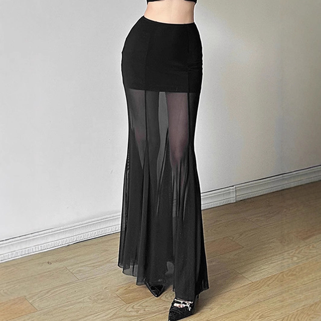 Damen Eleganter Maxirock mit transparenten Einsätzen Stalluxe