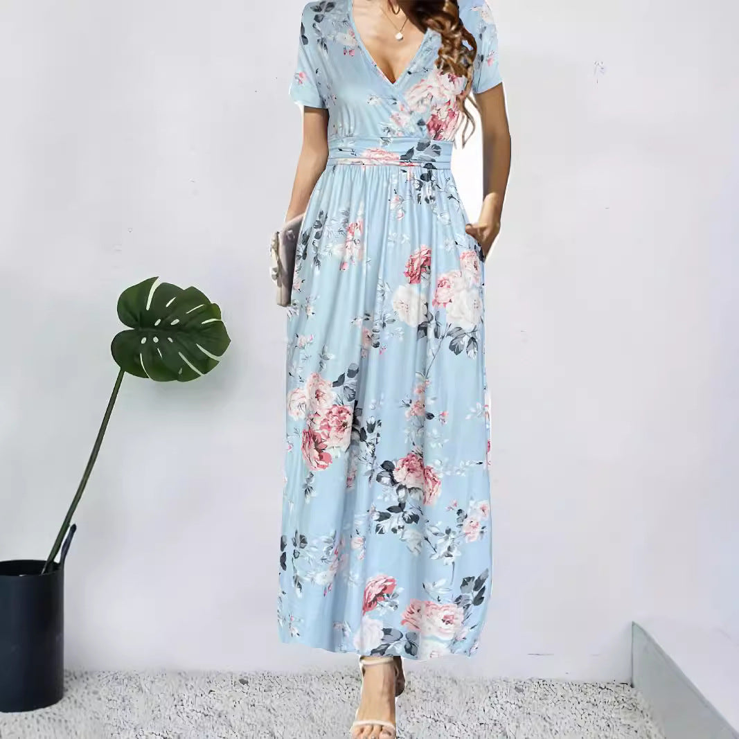 Damen Maxikleid mit tiefem V-Ausschnitt und floralem Design Stalluxe