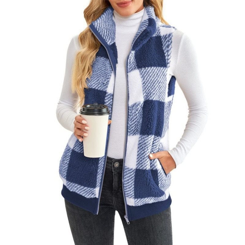Damen Fleece-Weste mit Karomuster und hochwertigem Reißverschluss Stalluxe