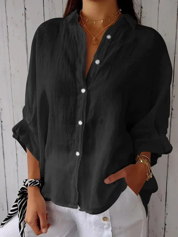 Damen luftige Leinenbluse mit eleganter Knopfleiste und lockerer Passform Stalluxe