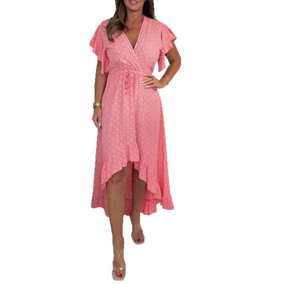 Damen Wickelkleid mit voluminösen Rüschensäumen und tailliertem Schnitt Stalluxe