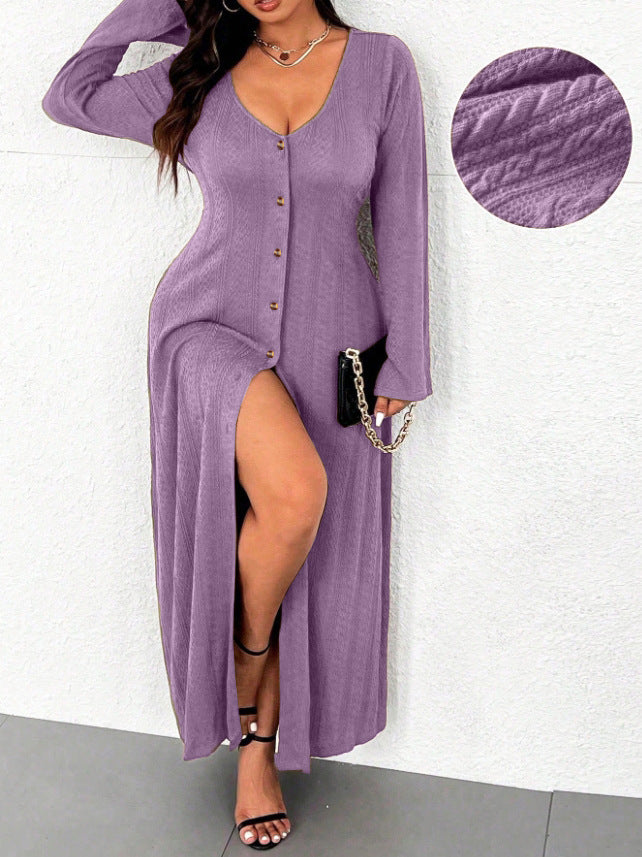Damen Maxikleid mit Knopfleiste und elegantem Schlitz Stalluxe