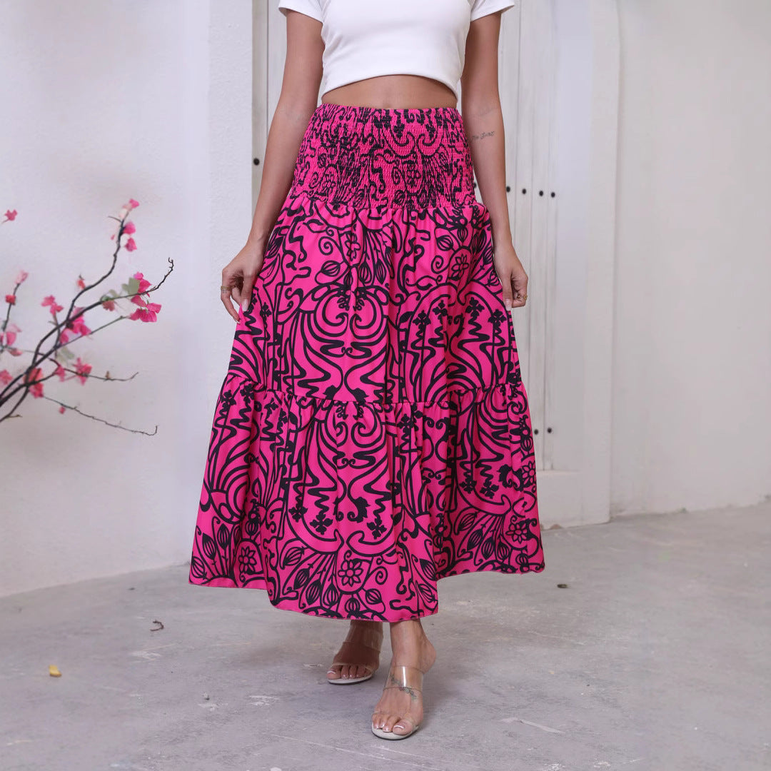 Damen Lang asymmetrischer Rock mit großflächigem Mustermix Stalluxe