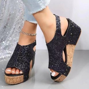 Damen Glitzernde Zehensandaletten mit Korksohle und rutschfester Außensohle Stalluxe