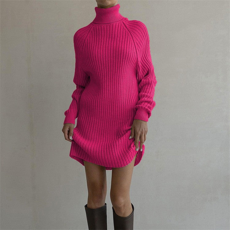 Damen Strickkleid mit hohem Kragen und großen Ärmeln Stalluxe