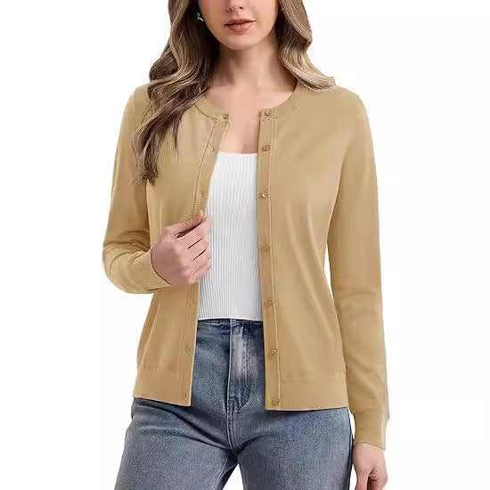 Damen kurzärmliger Strickcardigan mit eleganten Knöpfen und feiner Textur Stalluxe
