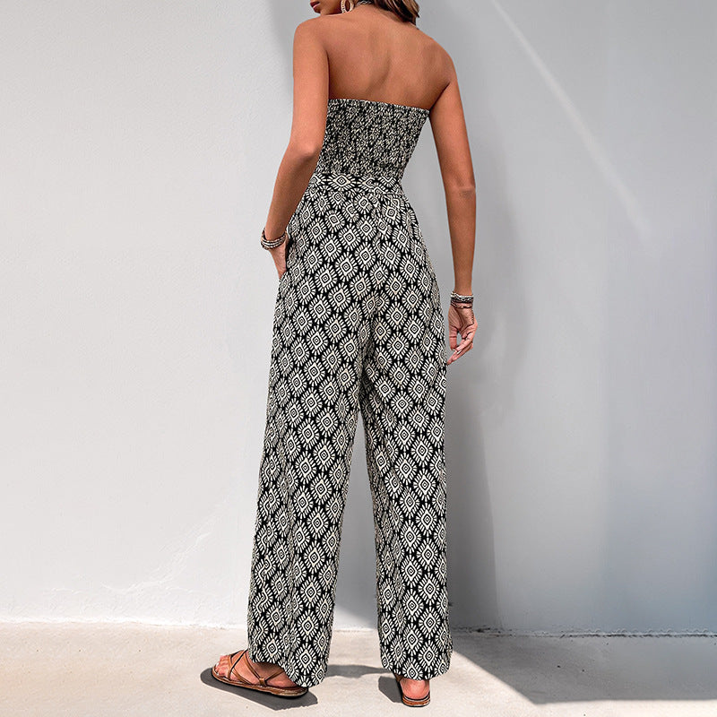 Damen Alltagsjumpsuit mit elastischem Oberteil und modischem Muster Stalluxe