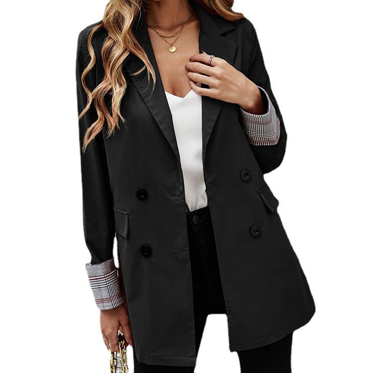 Damen eleganter Blazer mit doppelter Knopfleiste und gestreiften Ärmeln Stalluxe
