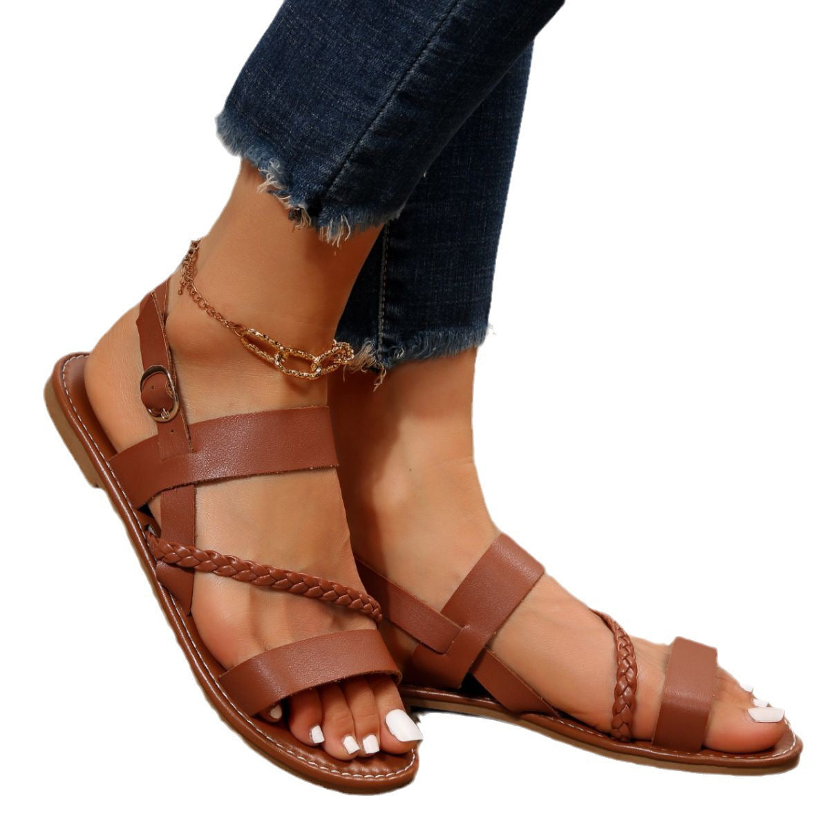 Damen Elegante und bequeme Riemensandalen mit geflochtenen Details Stalluxe