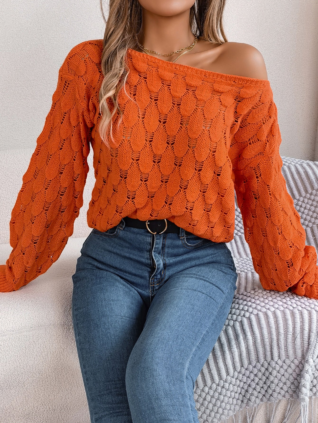 Damen Übergroßer Strickpullover mit Schleifenmuster Stalluxe