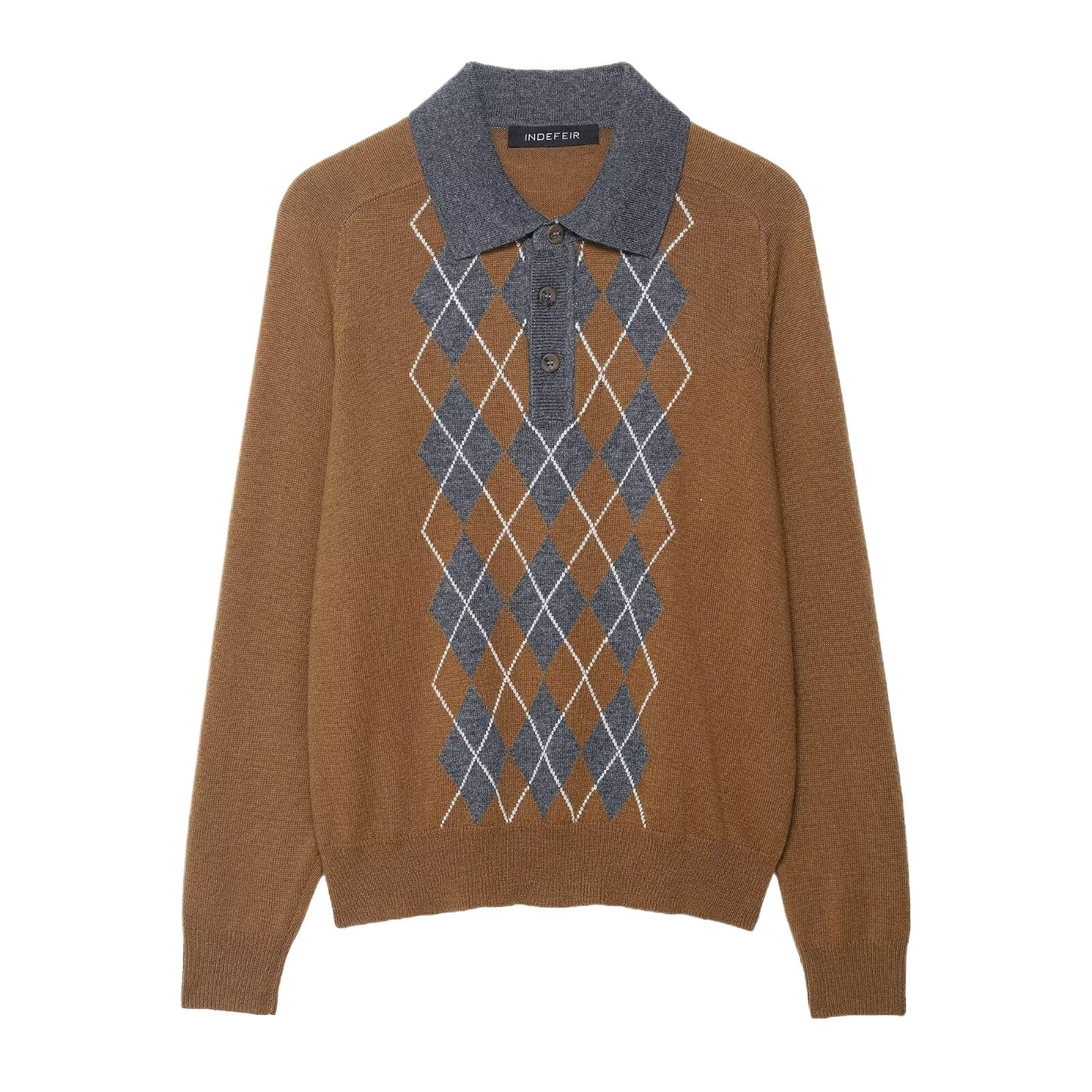 Damen Pullover mit modernem Rautenmuster und Polokragen Stalluxe