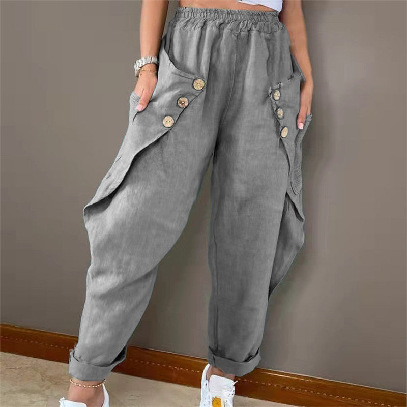 Damen lässige Sommerhose mit Knopfdetails und praktischen Seitentaschen Stalluxe