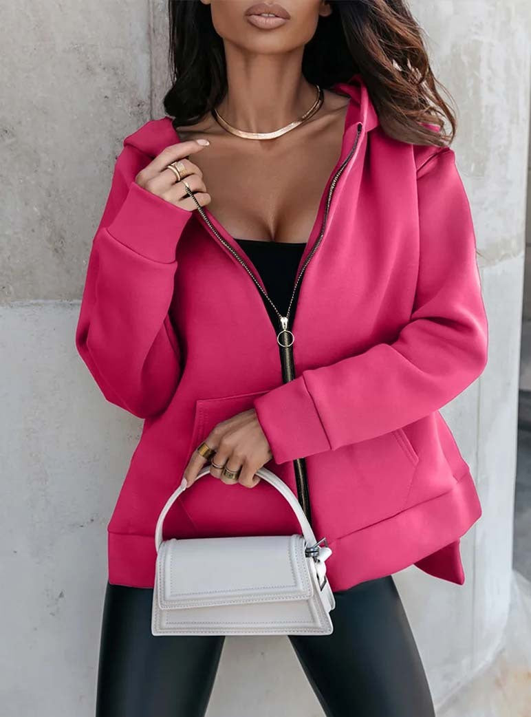 Damen sportlicher, oversized Kapuzenpullover mit Reißverschluss und praktischen Taschen Stalluxe