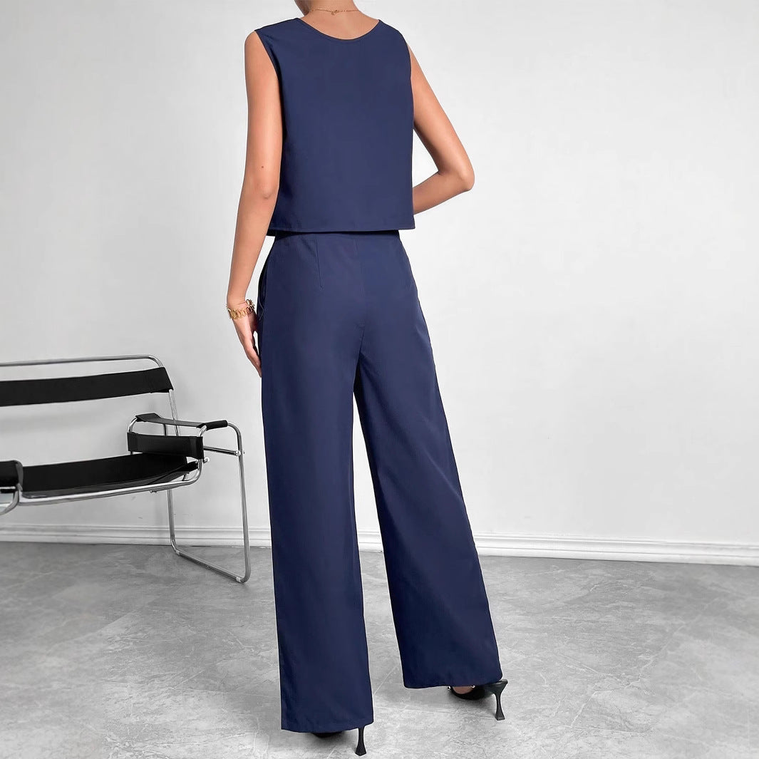 Damen Modisches Zweiteiliges Set mit Cropped Oberteil und weiten Hosen Stalluxe