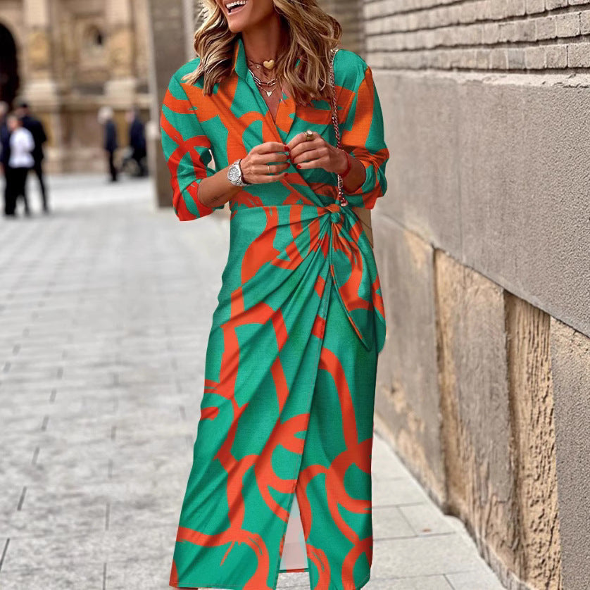 Damen Wickelkleid mit modernem grafischen Muster und elegantem Schlitz Stalluxe