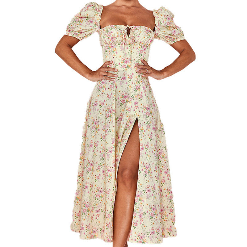 Damen Maxi-Kleid mit Puffärmeln und floralem Design Stalluxe