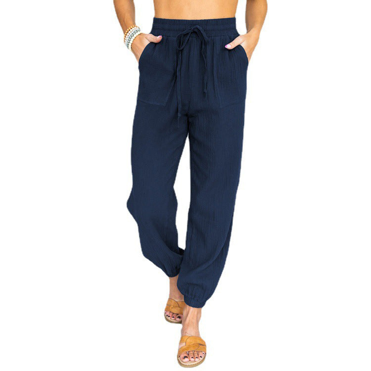 Damen luftige Freizeithose mit elastischem Bund und seitlichen Taschen Stalluxe