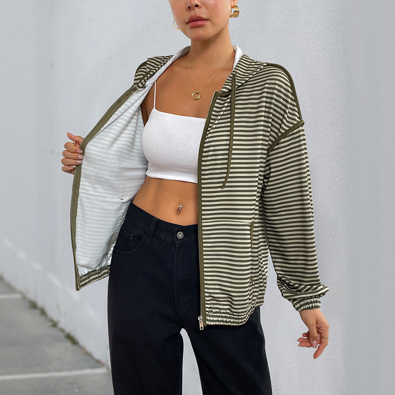 Damen lässige Jacke mit Reißverschluss und Streifenmuster Stalluxe