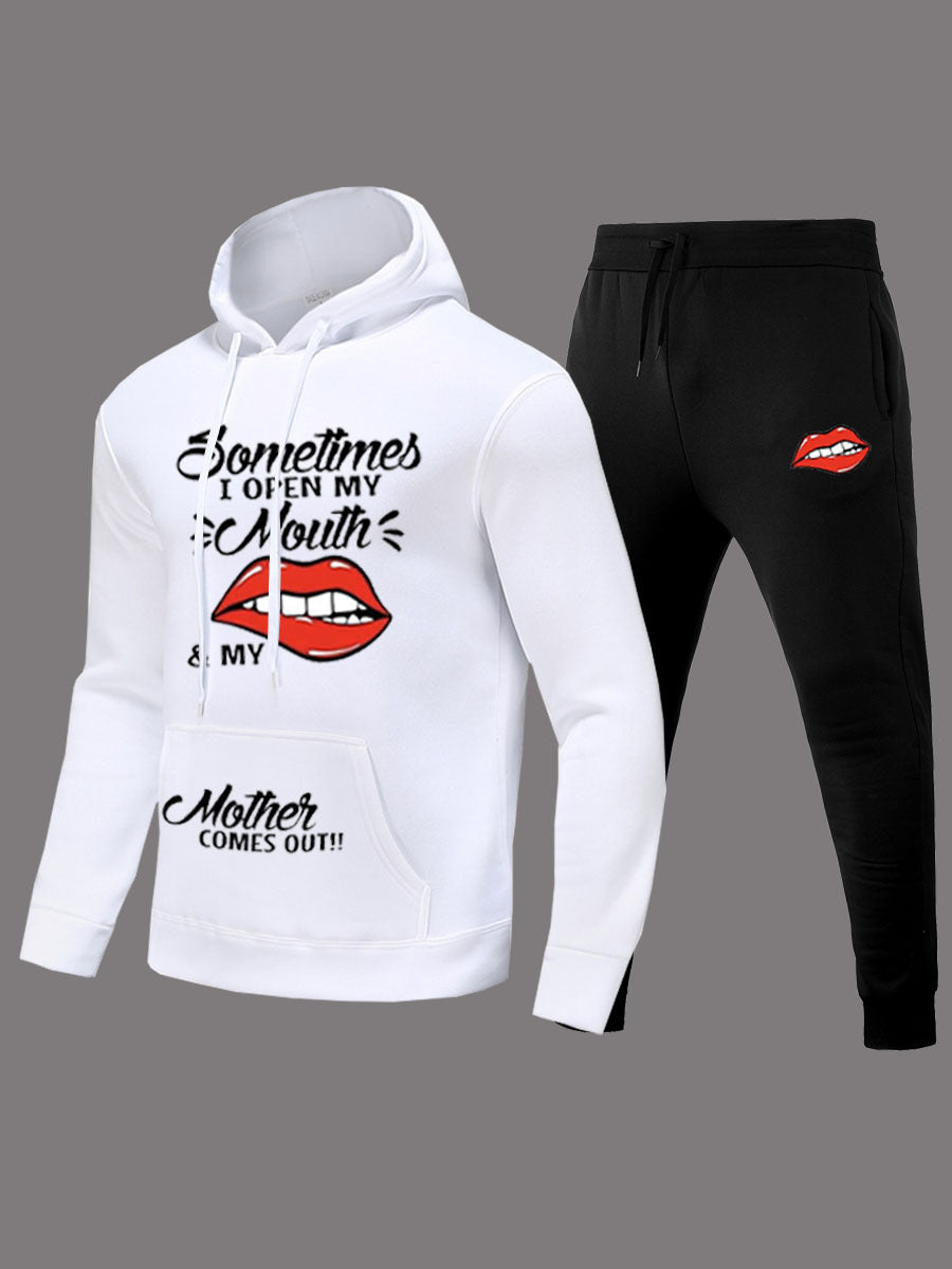 Damen Hoodie und Jogginghose Set mit kreativem Lippenmotiv Stalluxe