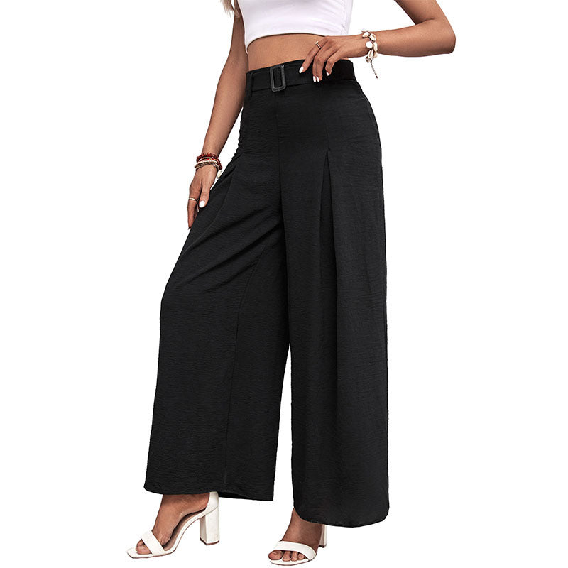 Damen Weite Hose mit eleganten Falten und hochwertigem Taillengürtel Stalluxe