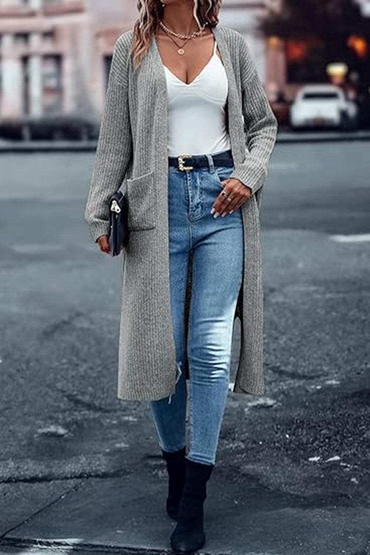 Damen Langer Strickcardigan mit tiefen Taschen und offenem Schnitt Stalluxe