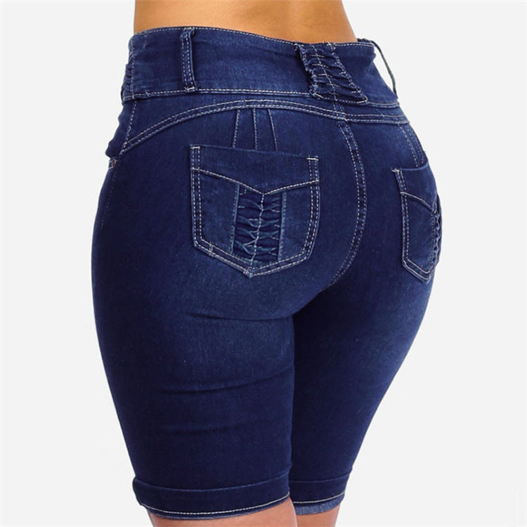 Damen Jeansbermuda mit hohem Bund und Knopfdetail Stalluxe