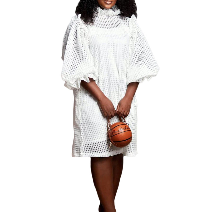 Damen Transparentes Kleid mit voluminösen Puffärmeln und Karomuster Stalluxe